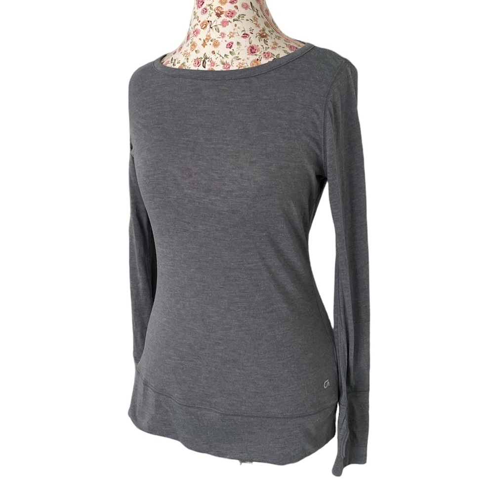 Gapfit Heather Gray Long Sleeve Open back Thumbholes Top Women's Size S